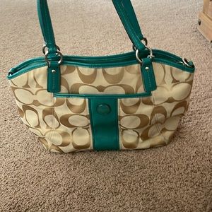 Coach Teal and Tan Bag